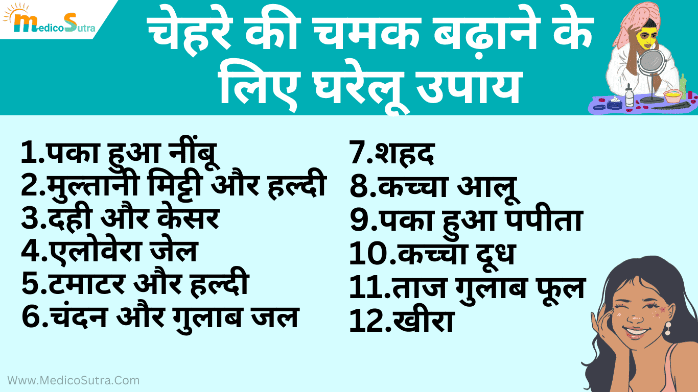 चेहरे की चमक को कैसे बढ़ाये 20 घरेलू उपाय; एक दिन में निखार लाए » MedicoSutra चेहरे की चमक बढ़ाने के लिए घरेलू उपाय